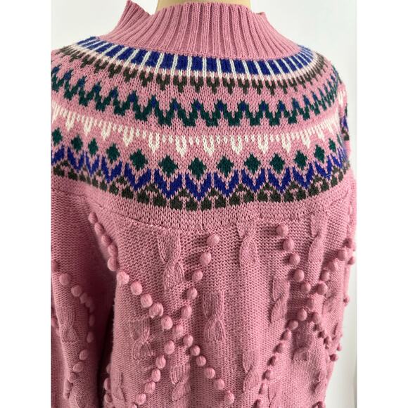 Vintage Cabin Creek Size Medium Fair Isle Crew Neck Sweater Pom Pom Sweater - Picture 3 of 16